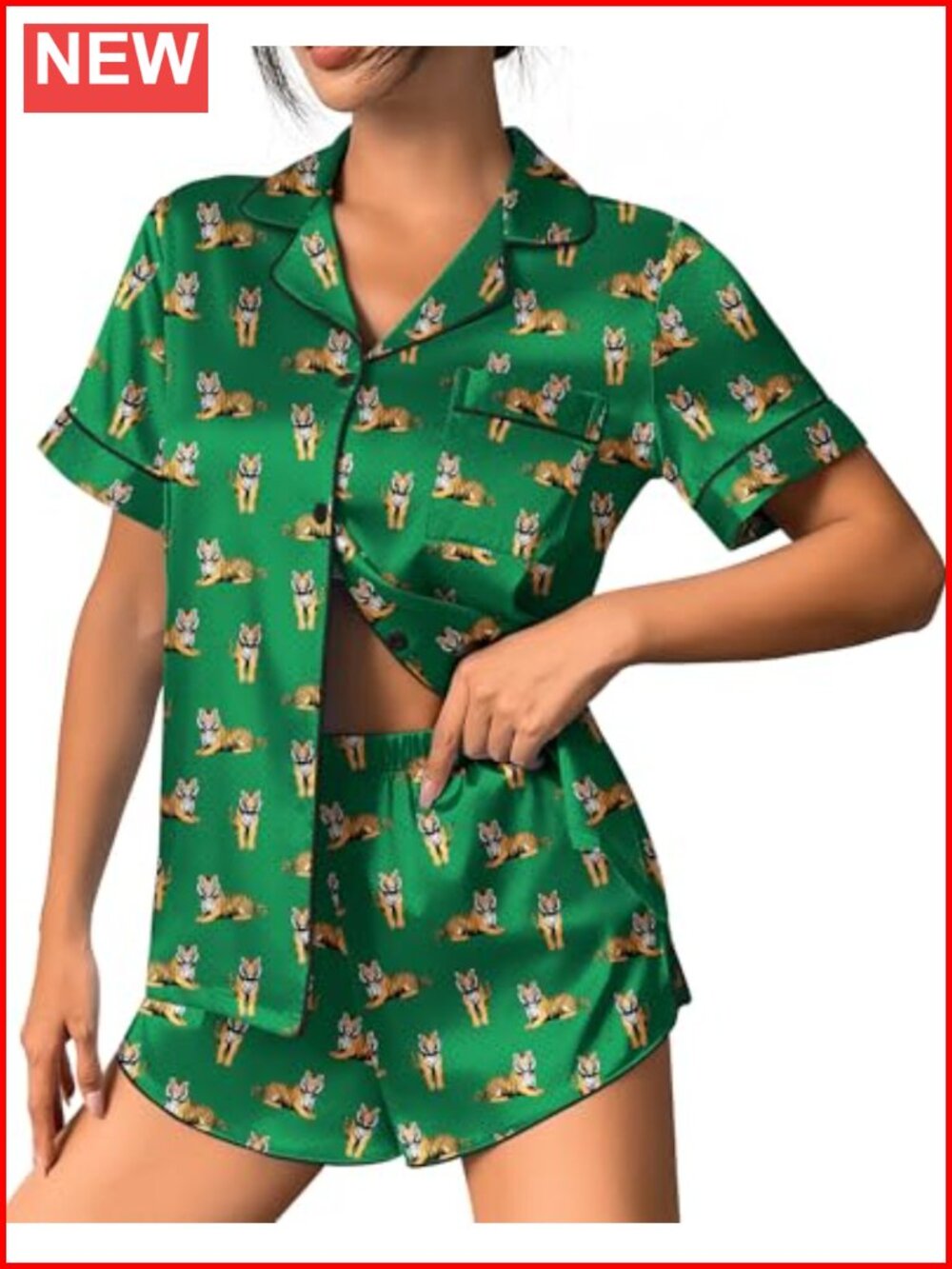 Silk Satin Pajama Set Short Sleeve Button Down Pjs Shorts Loungewear
